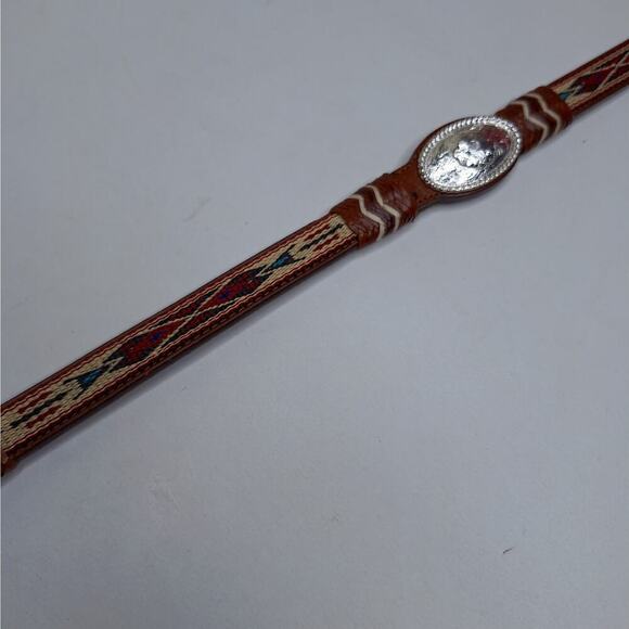 Vintage Justin Concho Western Belt Women's 28 Leather Woven Silver Southwestern - Picture 10 of 15